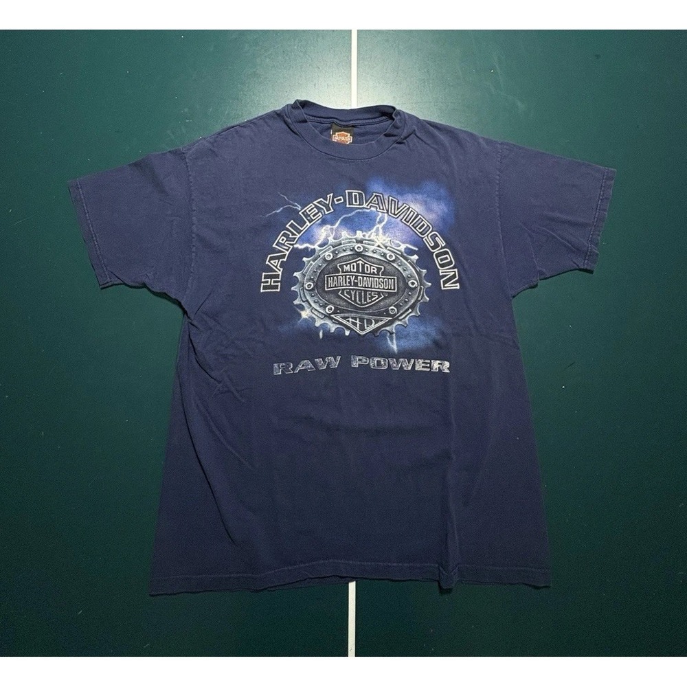 Vintage 90s Harley Davidson Raw‎ Power Lighting T-Shirt Men's XL